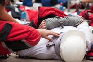53115832 - work accident. first aid training.